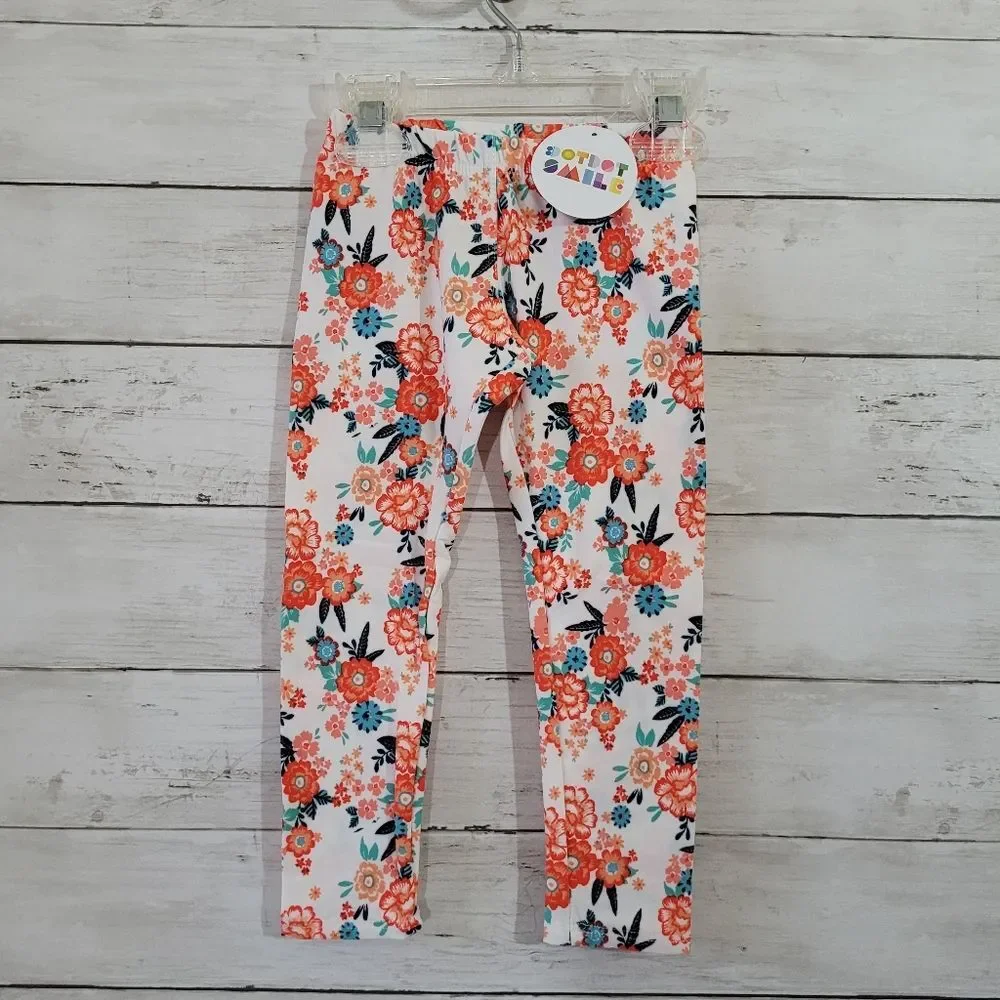 BNWT DOT‎ DOT SMILE Baby Girl White Orange Floral Buttery Soft Leggings Size 2T